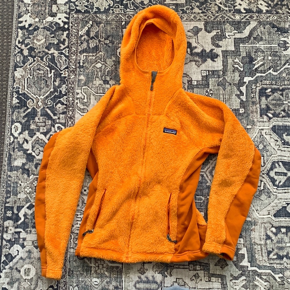Patagonia orange fleece hooded zip up womens s